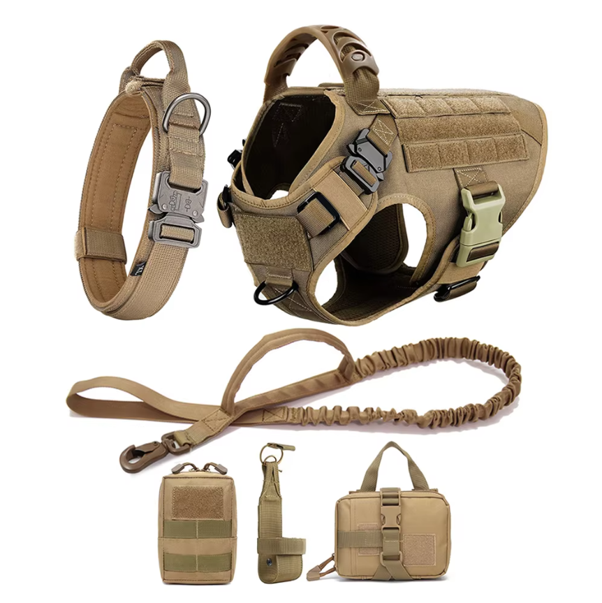 6-in-1 Full Tactical Set- Harness, collar, leash and MOLLE pouches