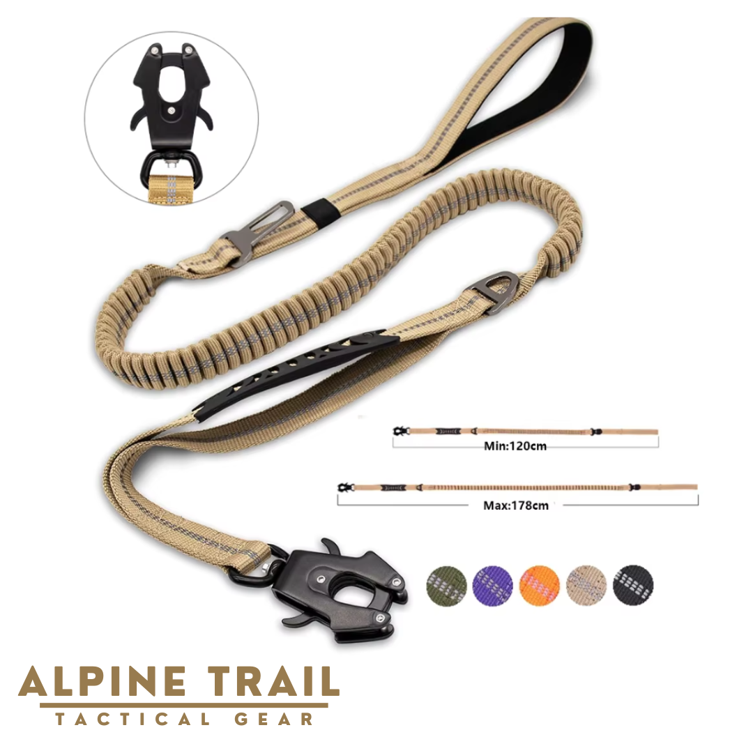 Reinforced Shock-Absorbing Tactical No-Pull Bungee Leash with Seatbelt Buckle