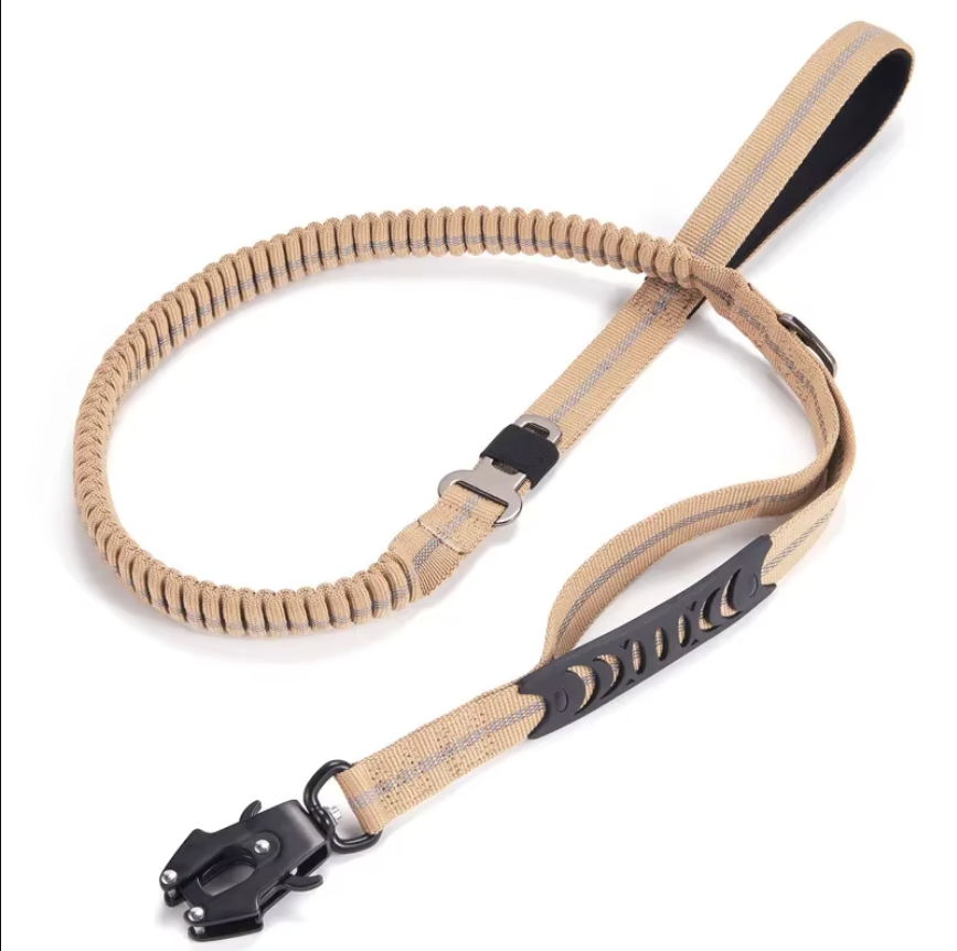 Reinforced Shock-Absorbing Tactical No-Pull Bungee Leash with Seatbelt Buckle