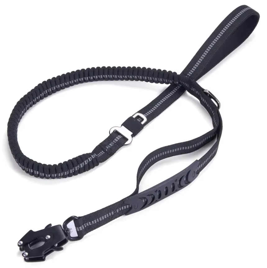 Reinforced Shock-Absorbing Tactical No-Pull Bungee Leash with Seatbelt Buckle