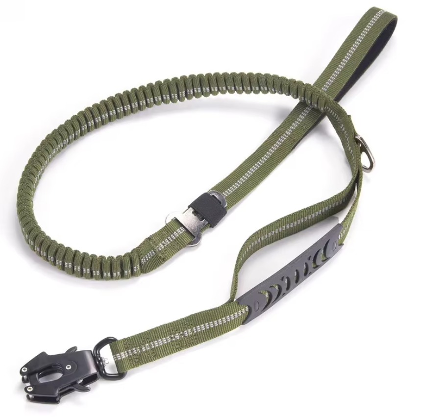 Reinforced Shock-Absorbing Tactical No-Pull Bungee Leash with Seatbelt Buckle