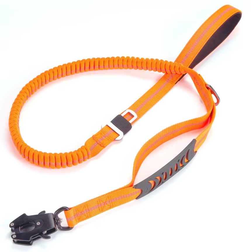 Reinforced Shock-Absorbing Tactical No-Pull Bungee Leash with Seatbelt Buckle