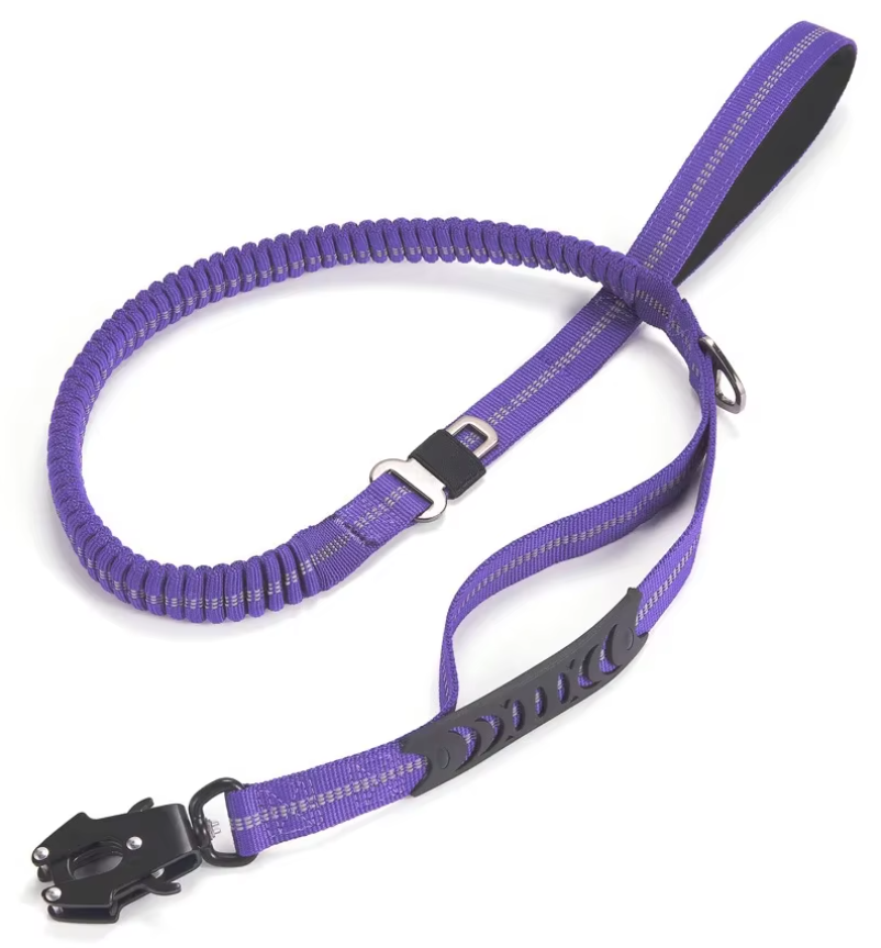 Reinforced Shock-Absorbing Tactical No-Pull Bungee Leash with Seatbelt Buckle